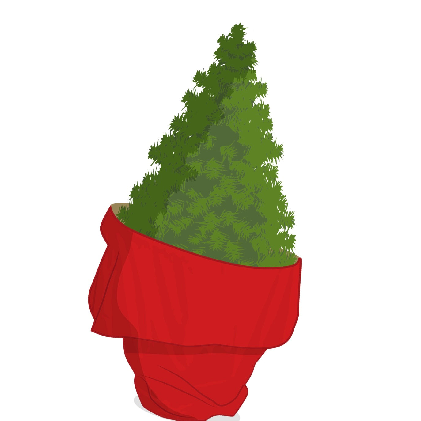 Illustration - Weihnachtsbaum komplett verpackt in unserer roten Tannenbaum Transporthülle treemova