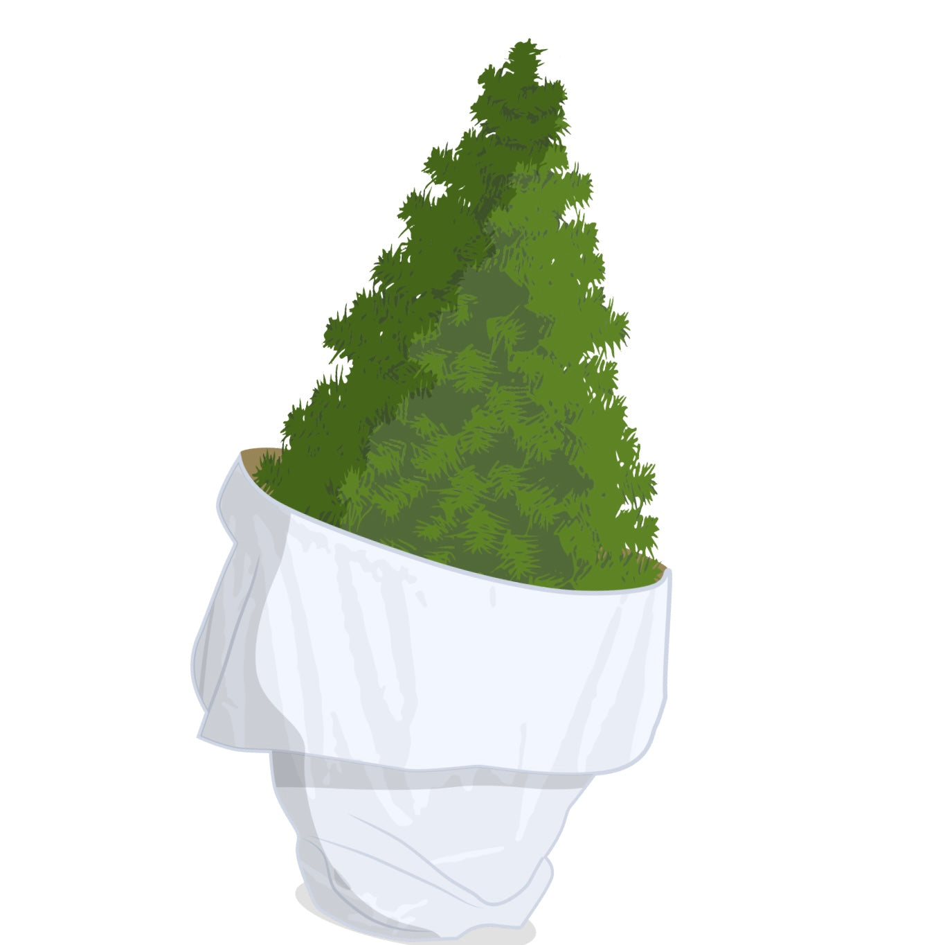 Illustration - Weihnachtsbaum komplett verpackt in unserer weißen Tannenbaum Transporthülle treemova