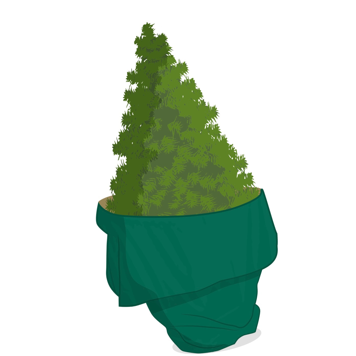 Illustration - Weihnachtsbaum komplett verpackt in unserer grünen Tannenbaum Transporthülle treemova
